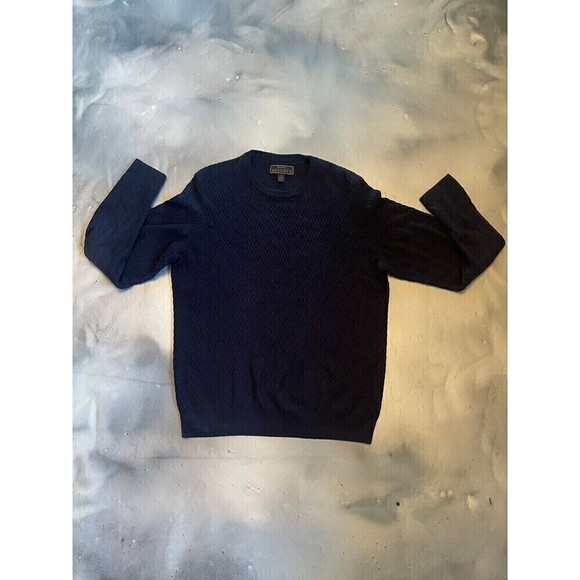 Jos. A. Bank Mens Sweater Large 50% Wool and 50% Cotton Crew Neck Navy - Picture 1 of 3